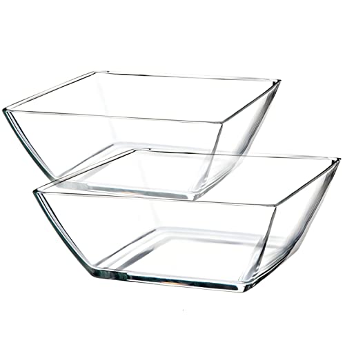 Konzept 11 - Salatschüssel Eckig Obstschale 19x19 cm 2 Stück Set, Glasschalen 1,7L Transparent Snackschale Dickes Glas, Glasschüssel Spülmaschinenfest von Konzept 11