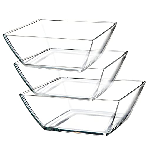 Konzept 11 - Salatschüssel Eckig Obstschale 19x19 cm 3 Stück Set | Glasschalen Transparent Snackschale Dickes Glas | Glasschüssel Spülmaschinenfest von Konzept 11