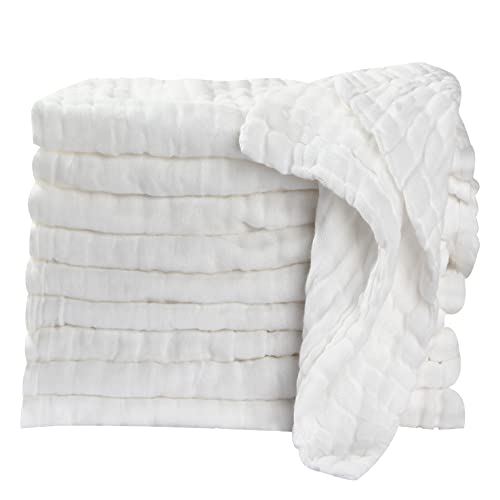 Koo-dib Baby Waschlappen 6-Schichten Baby-HandtüCher Musselin Tuch Badetuch Mullwindeln SpucktüCher Weiche Neugeborene 10 StüCk 25x25 cm von Koo-dib