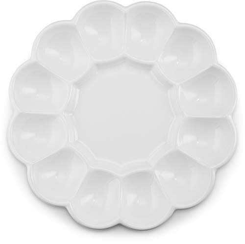 KooK Deviled Eierplatte, Keramik-Ostereier-Halter, für 12 Eier, Keramikschale, Display-Halter, spülmaschinenfest, mikrowellengeeignet, gefriergeeignet, schlank, 25,4 cm Durchmesser, Weiß von KooK