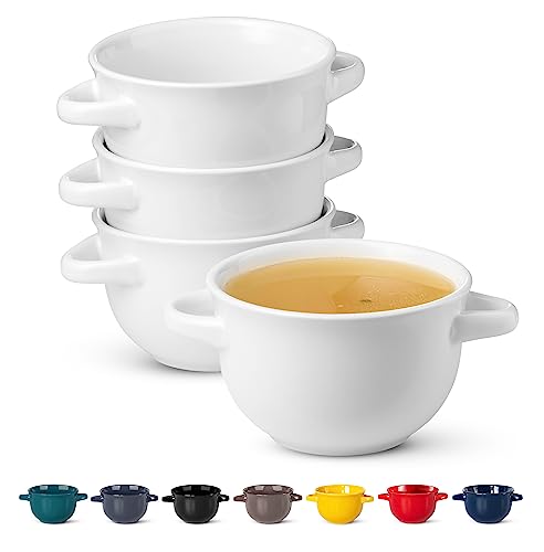 KooK Suppenschüsseln, französische Zwiebelsuppenschalen, Suppentöpfe, ofenfeste Schüsseln, Suppentassen, Keramikschalen, Geschirrspüler, Mikrowelle, 4 Stück, 510.3 g (weiß) von KooK