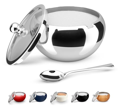 KooK Zuckerdose, Zuckerdose mit Deckel und Löffel, Zuckerbehälter mit Deckel, für Salz, Kaffee, fasst 2 Tassen, spülmaschinenfest, Edelstahl, 16 oz von KooK