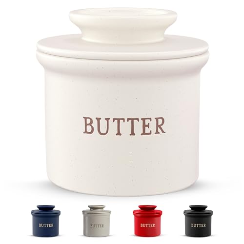 Kook Butterbehälter, französischer Keramiktopf für Theke mit Deckel, geprägter Behälter, für weiche Butter, perfekt als Weihnachtsgeschenk, Heim- und Küchendekoration, matt von KooK