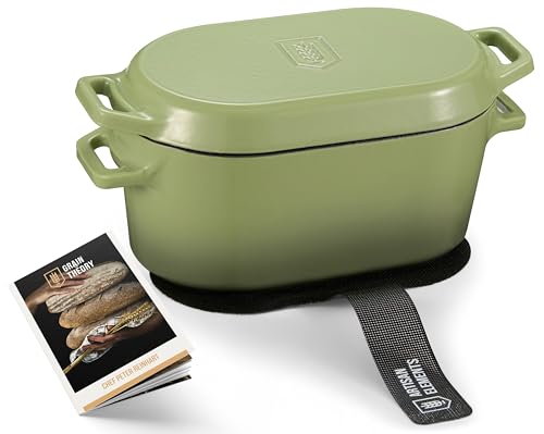 Kook Dutch Oven mit Deckel, Doppelgriffe, emailliertes Gusseisen, ideal zum Backen von Brot, Kochen und Braten, spülmaschinenfest, 3,4 l, Salbei-Ombre von KooK