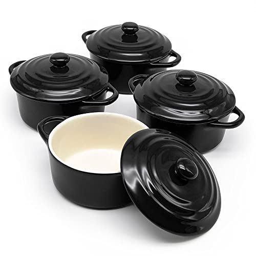 Kook Keramik Mini Cocotte Set, Kleine Auflaufformen mit Deckel und Griffen, Einzelne Backauflaufförmchen, Ofen-, Mikrowellen- und Spülmaschinenfest, Steingut, 340 ml, 4 Stück von KooK