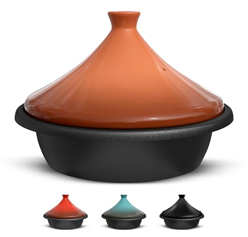 Kook Marokkanische Tajine, vorgebrannter Gusseisen-Kochtopf, Tajine mit kegelförmigem geschlossenem Keramikdeckel, 3,3 QT (Terracotta) von KooK