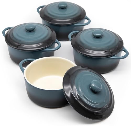Kook Mini-Cocotte, 340 ml, Auflaufform, Keramik, leicht anzuheben, Grau, 4 Stück von KooK