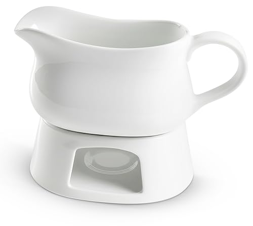 Kook Sauciere & Stövchen, Keramik-Servierschale, Spender mit Wärmer für Saucen, Dressings und Sahnekännchen, großer Griff, mikrowellen- und spülmaschinenfest, 500 ml, Weiß Kook Sauciere & Stövchen, Keramik-Servierschale, Spender mit Wärmer für Saucen, Dressings und Sahnekännchen, großer Griff, mikrowellen- und spülmaschinenfest, 500 ml, Weiß von KooK