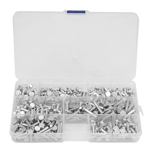 KooingTech 350 PCS M4 Alu Nieten, NIETEN SET Flat Head Solid Aluminium Nieten Sortment Kit 4/6/8/10/12/16/20 mm KooingTech 350 PCS M4 Alu Nieten, NIETEN SET Flat Head Solid Aluminium Nieten Sortment Kit 4/6/8/10/12/16/20 mm von KooingTech