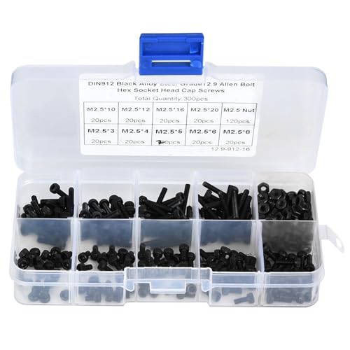 KooingTech M2.5 Schrauben, 300PCS M2.5 X 3-20mm 12.9 Grad Legierungsstahl Madenschrauben Set, Senkkopfschrauben Set mit Mutter, Innensechskant Schrauben KooingTech M2.5 Schrauben, 300PCS M2.5 X 3-20mm 12.9 Grad Legierungsstahl Madenschrauben Set, Senkkopfschrauben Set mit Mutter, Innensechskant Schrauben von KooingTech