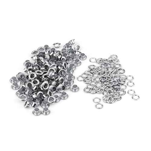 KooingTech Ösen 5mm, 100 Stücke Lochnieten, Metall Ösen Set mit Unterlegscheiben für Schuhe Kleidung Leder Stoff Handtaschen (Silber) von KooingTech