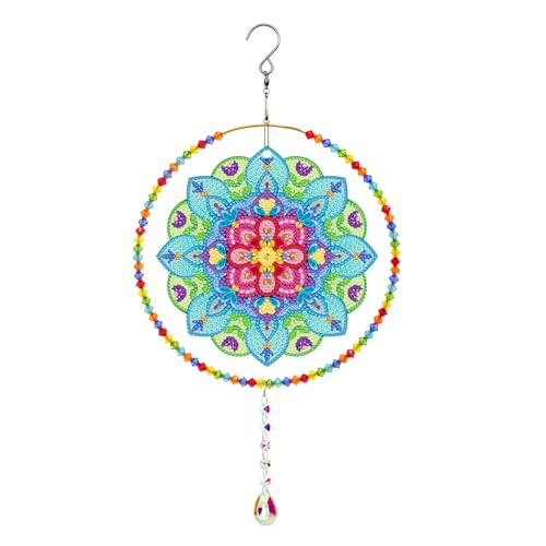 KookuLEE 5D Diamond Painted Wind Chime Pendant, DIY Diamond Art Kit Cartoon Style Retro Floral Pattern Wind Chime Wreath Decor, Handmade DIY Dot Diamond Home Balcony Living Room Ornament Pendant (01) von KookuLEE