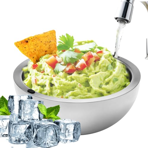 Dip Chiller Bowl – Großes Fassungsvermögen von 200 ml – Frozen Ice Edelstahl-Servierschale – isolierte Dip-Schale hält Salsa, Guacamole, Gewürze, Saucen, Salat und Lebensmittel heiß oder kalt (1 von KoolCool