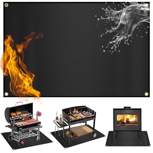 Grillmatte Bodenschutz mit Ösen 150 x 100 cm, Groß Grillmatte für Gasgrill Bodenschutz, Silikon-Glasfaser Feuerfeste Unterlage Outdoor, Feuerschutzmatte für BBQ Grills, Kamin, Boden, Rasen und Camping von KoolYouth
