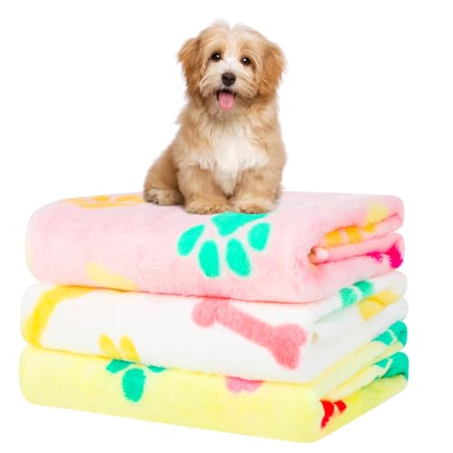 Katzendecke für Sofa, 3 PCS Katzendecke Klein für Katzen, Waschbar Hundedecke Flauschig für Sofa, Bett, Weiche Warme Decke Haustier für Kleine Mittlere Hunde Katzen (Rosa+Weiß+Gelb, 76 x 52 cm) von KoolYouth