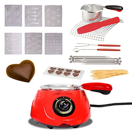 Total Chef Schokoladenschmelztopf Fondue-Set, 250 g, elektrischer Schmelzgerät für Schokoladenschmelzen, DIY-Süßigkeitenmacher mit 32-teiligem Zubehör-Kit für Übernachtungen (Red) von Koolatron