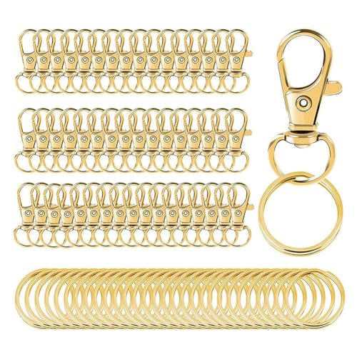 Koolenry 100 Stück Goldene Drehkarabinerhaken mit Schlüsselringen, Metall-Schlüsselbandhaken, Karabinerverschlüsse für Schlüsselschmuck, DIY-Bastelarbeiten von Koolenry