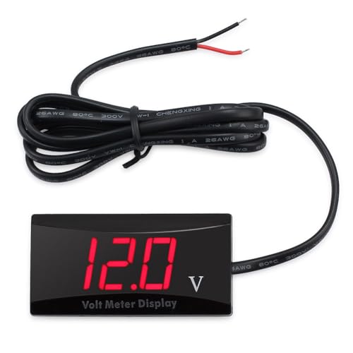 Koolenry 12-V-Batterie-Voltmeter-Anzeige, Digitales Voltmeter, LED-Anzeige, Universell für Auto, Motorrad, Spannungsmesser, Rotes Licht von Koolenry