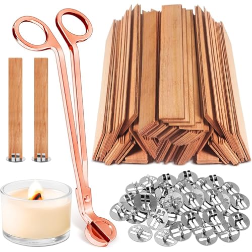 Koolenry 120 Stück Holzdochte, Breite Holzdochte Zur Kerzenherstellung mit Dochtschneider, für 237 Ml Kerzengläser, Leicht zu Verbrennen von Koolenry