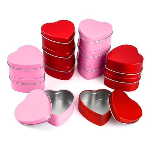 Koolenry 12er-Pack 2 Unzen Herzdosen mit Deckel zum Valentinstag, Großpackung Herzkerzengläser, Valentinstags-Kerzenbehälter, Zur Kerzenherstellung von Koolenry