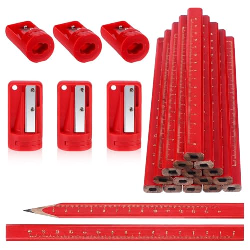 Koolenry 40 Stück Zimmermannsbleistifte mit 6 Anspitzern, 7, Flach, Achteckig, Hart, Schwarz, für die Holzbearbeitung, Konstruktion Koolenry 40 Stück Zimmermannsbleistifte mit 6 Anspitzern, 7, Flach, Achteckig, Hart, Schwarz, für die Holzbearbeitung, Konstruktion von Koolenry