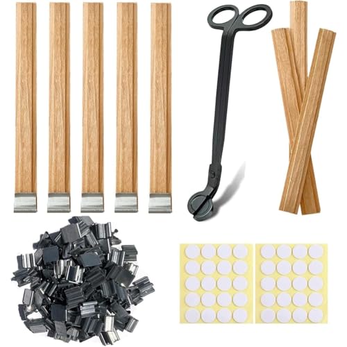Koolenry 40Sets Doppelte Holzkerzendocht und Steine ​​5,1 X 0,5 Natural Kerze für Kerzenherstellung, Holzkerzendocht von Koolenry