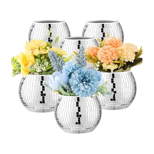 Koolenry 6 Stück Discokugelvasen, Discokugel-Pflanzgefäß für Tafelaufsätze, Discokugel-, Blumenvase mit Spiegelglas für Hochzeiten von Koolenry