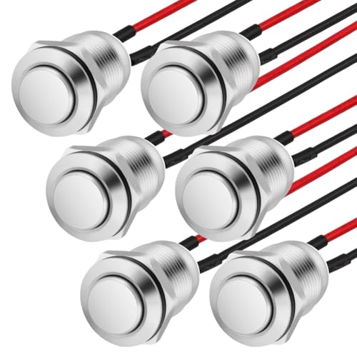Koolenry 6 Stück Druckschalter, 12 mm Momentandruckschalter, Wasserdichter Metallknopf, Hervorstehender Druckschalter mit Kabel Koolenry 6 Stück Druckschalter, 12 mm Momentandruckschalter, Wasserdichter Metallknopf, Hervorstehender Druckschalter mit Kabel von Koolenry