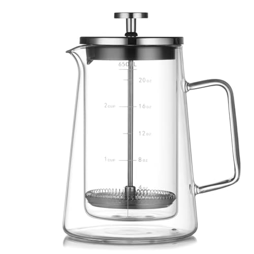 Koolenry 650 Ml French -Kaffeemaschine - Doppelwandiger Teekessel Aus Borosilikatglas, Kaffeekanne für zu Hause mit Filter von Koolenry