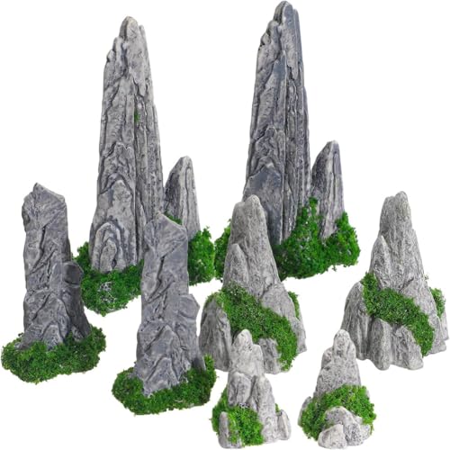 Koolenry 8 PCS Mountain Decorative Miniatur Resin Set, Landschaftsfelsengartenmodell für Innengartenzubehör von Koolenry