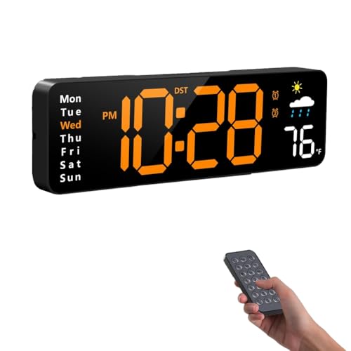 Koolenry Digitale Wanduhr, Digitaluhr mit Großem Display, Kabelgebundener LED- mit Datum, Woche, Temperatur, Luftfeuchtigkeit, Automatischer Sommerzeit, Countdown von Koolenry