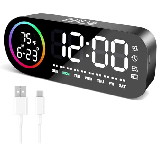 Koolenry Digitaler mit Großer LED -Temperaturanzeige, 7 Farben Nachtlicht, 4 Helligkeitsstufen, Sprachregelung, 12/200h von Koolenry