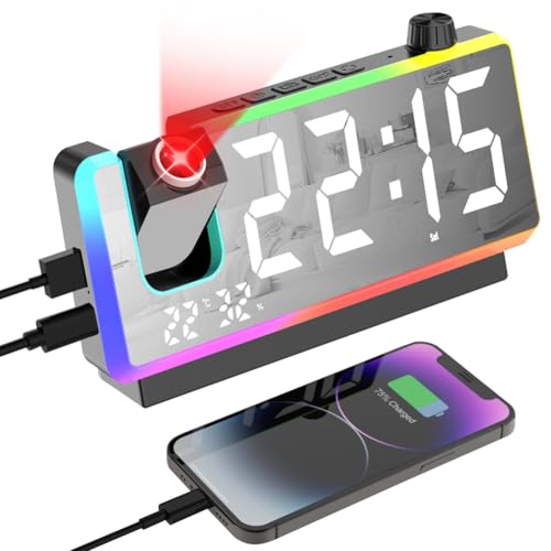 Koolenry Dual Alarm -Projektionsuhr für Schlafzimmer, 7 - -LED -Display, RGB -Nachtlicht, Temperaturfeuchtigkeit Schwarz Koolenry Dual Alarm -Projektionsuhr für Schlafzimmer, 7 - -LED -Display, RGB -Nachtlicht, Temperaturfeuchtigkeit Schwarz von Koolenry