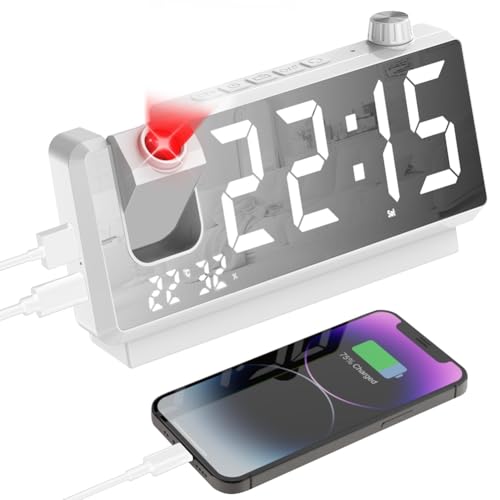 Koolenry Dual Alarm -Projektionsuhr für Schlafzimmer mit RGB -Nachtlicht, 7 - -LED -Display, Temperaturfeuchtigkeit, Snooze -Funktion Koolenry Dual Alarm -Projektionsuhr für Schlafzimmer mit RGB -Nachtlicht, 7 - -LED -Display, Temperaturfeuchtigkeit, Snooze -Funktion von Koolenry