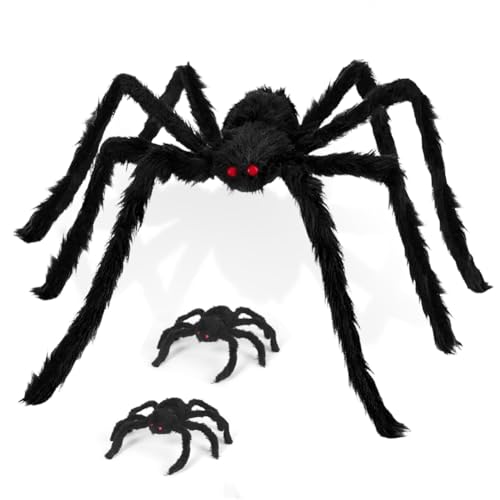 Koolenry Halloween-Dekorationen, Riesenspinne, 3 Packungen, Künstliche Halloween-Spinnen, Groß, Pelzige Spinnen für Drinnen und Draußen, Garten von Koolenry