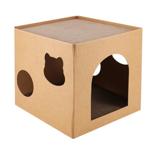 Koolenry Katzenhaus Kratzbox Katzen-Papphaus mit Kratzpad für Katzen, Kätzchen zum Katzengeburtstag von Koolenry