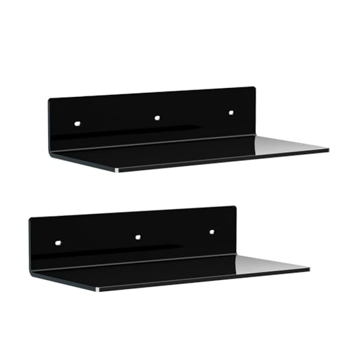 Koolenry Kleine Wandmontierte Acryl-Schwimmende Regal Klares Lagerregal für Badezimmer Wohnzimmer Schwarz von Koolenry