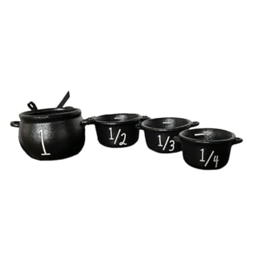 Koolenry Mini-Hexenkessel-Set, 4-Teiliger Kleiner Kessel, Mini-Hexenkessel, Süßigkeiteneimer, Kessel, Messbecher, Halloween-Dekoration von Koolenry