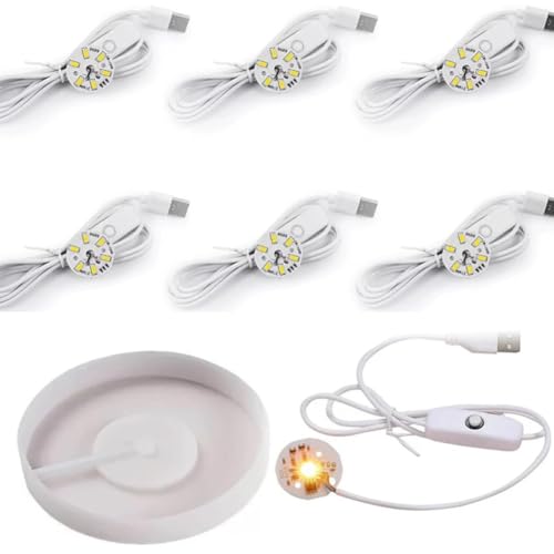 Koolenry Runde Display-Basis-Silikonform mit 6-Teiligem Led-Licht für Lampenharzformen, Diy-Epoxid-Bastelarbeiten, Leuchtender Lampensockel von Koolenry