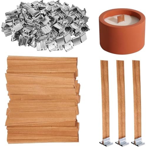 Koolenry Set Von 100 Kerzen, die Holzdocht mit 100 Metallkütern Machen, Ideal für DIY -Projekte, Wohnkultur- und von Koolenry