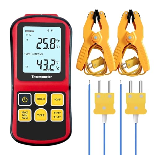Koolenry Thermoelement-Thermometer Digitales K-Typ-Thermometer mit 2 Temperaturklemmen und 2 Verdrahteten Thermoelement-Sonden Koolenry Thermoelement-Thermometer Digitales K-Typ-Thermometer mit 2 Temperaturklemmen und 2 Verdrahteten Thermoelement-Sonden von Koolenry