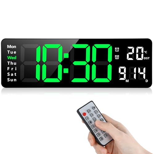 Koolertron Digitale Wanduhr 13 Zoll Wanduhr Digital Groß Display, LED Wall Clock mit Fernbedienung, Digital Uhr Einstellbarer Helligkeit mit Uhrzeit Datum Temperatur für Büro Wohnzimmer Küche Gym von Koolertron