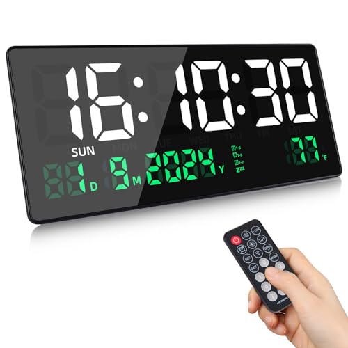 Koolertron Digitale Wanduhr 15,5 Zoll LED Wanduhr Digital Groß Display mit Fernbedienung, Digitale Uhr mit Sekunden Uhrzeit Datum Temperatur Woche, Digital Wall Clock für Wohnzimmer Küche Büro Gym von Koolertron