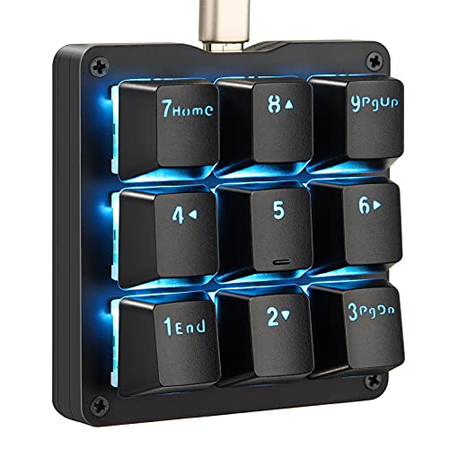 Koolertron Einhändige Mechanische Makro Tastatur, LED Hintergrundbeleuchtung Tragbare Mini Einhand Mechanische Gaming Tastatur OSU mit 9 voll Programmierbare Tasten(Black/Blue Backlit/Blue switches) von Koolertron