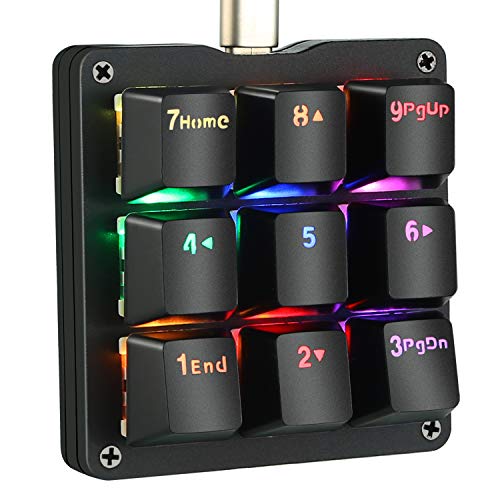 Koolertron Einhändige Mechanische Makro Tastatur, LED-Hintergrundbeleuchtung tragbare Mini Einhand Mechanische Gaming Tastatur OSU mit 9 voll programmierbare Tasten(Black/RGB Backlit/Red switches) von Koolertron