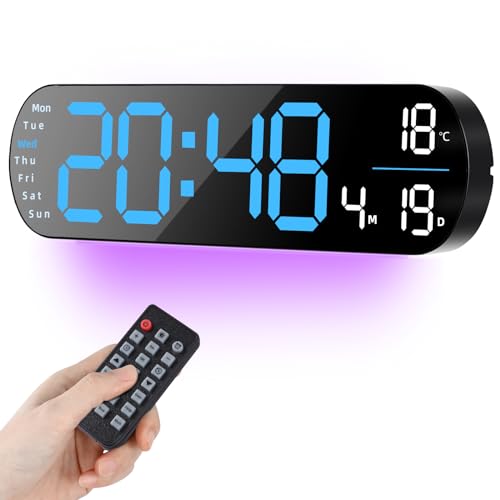 Koolertron Wanduhr Digital mit Farbwechsel Nachtlichtern, 13,8 Zoll Digitale Wanduhr Groß Display, Digitale Uhr mit Countdown Uhrzeit Datum Temperatur, LED Uhr Digitalfür Wohnzimmer Küche Büro Gym von Koolertron