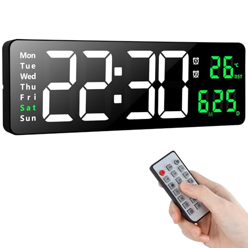 Koolertron Wanduhr Digital 16,2 Zoll Digitale Wanduhr Groß Display, LED Wall Clock mit Fernbedienung, Digital Uhr Einstellbarer Helligkeit mit Uhrzeit/Datum/Temperatur für Wohnzimmer Küche Büro Gym von Koolertron