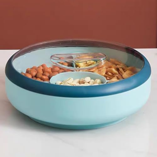 Koolkasa Snackschale mit Deckel - Snackteller mit 360° Drehbar, Snackbox mit 5 Einzelnen Fächern, Süßigkeiten Schale für Nüsse Snacks Candy Keks（Blau） von Koolkasa