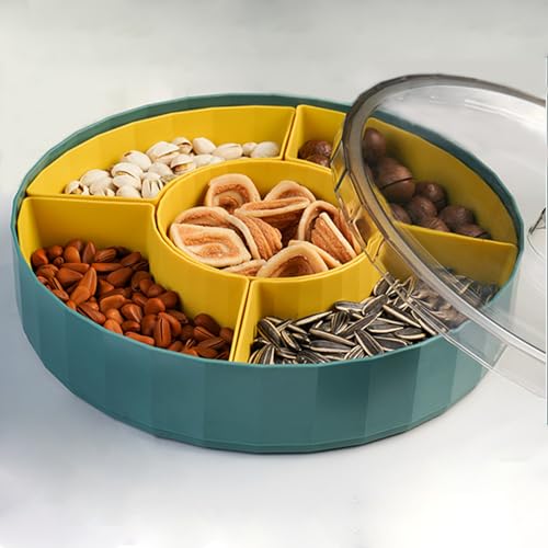 Koolkasa Snackschale mit Deckel - Snackteller mit Fächern 360° Drehbar，Snackbox mit 5 Abnehmbar Einzelnen Fächern, Süßigkeiten Schale für Nüsse Snacks Candy Keks von Koolkasa