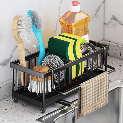Koolkasa Spülbecken-Caddy Schwammhalter, Küchenspüle-Organizer mit selbstentleerender Ablage und Geschirrtuchaufhänger, Metall-Spülbecken-Ordnungs-Caddy für Arbeitsplatte, Küche, Aufbewahrung und von Koolkasa